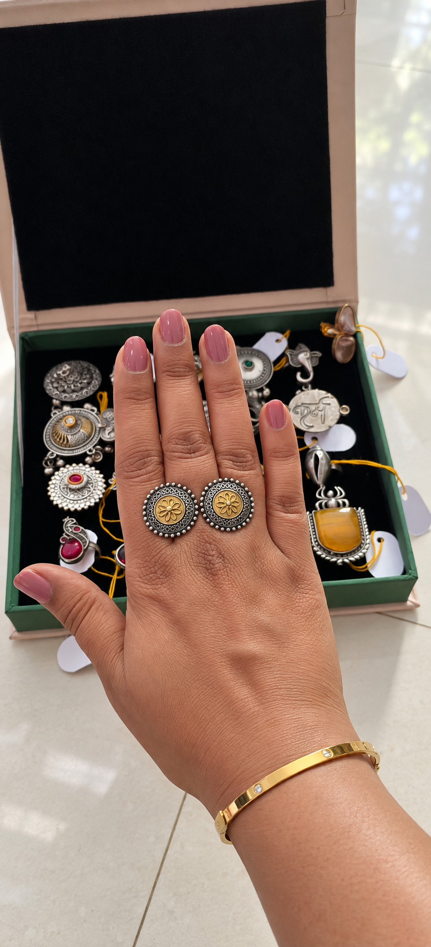 Oxidized Floral Dual Ring