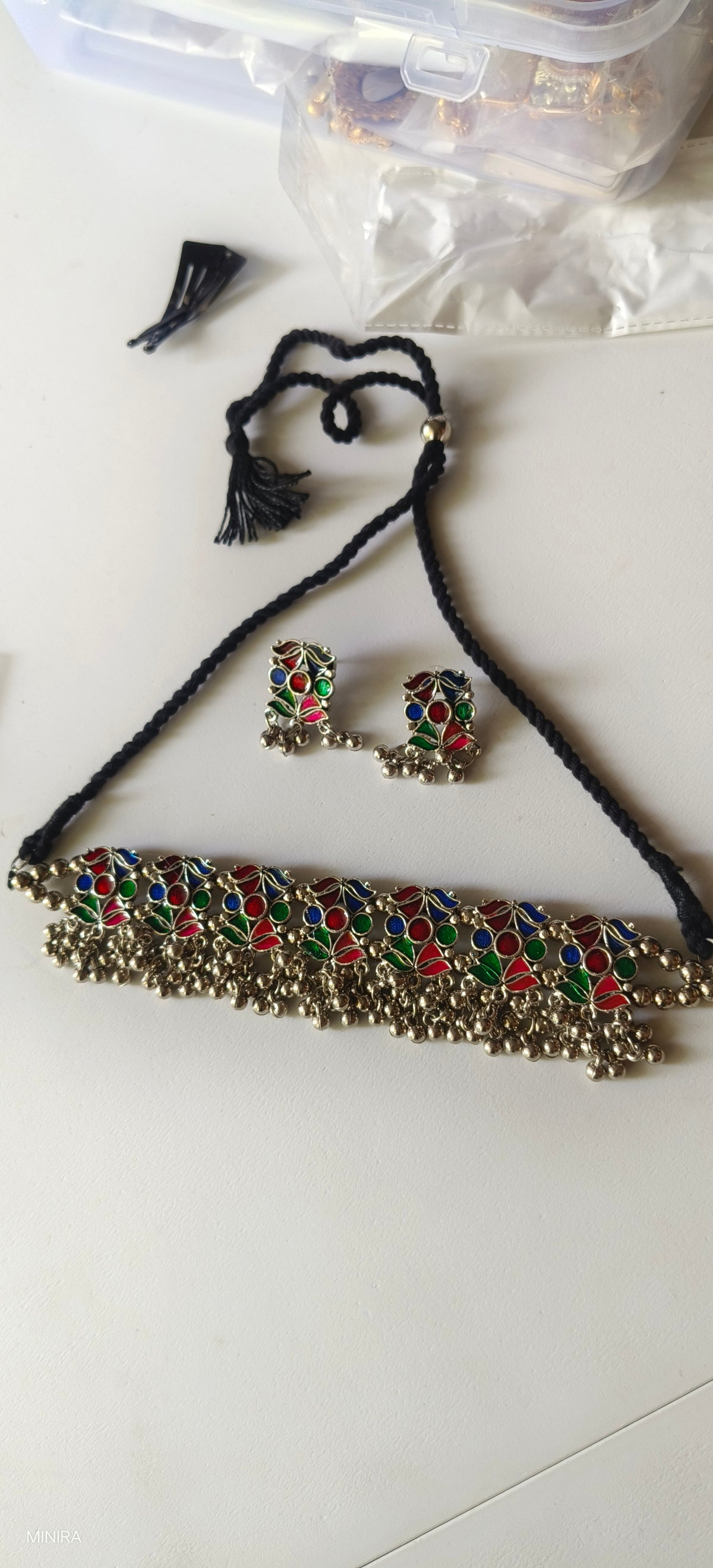 Multicolor Enamel Silver Choker Set