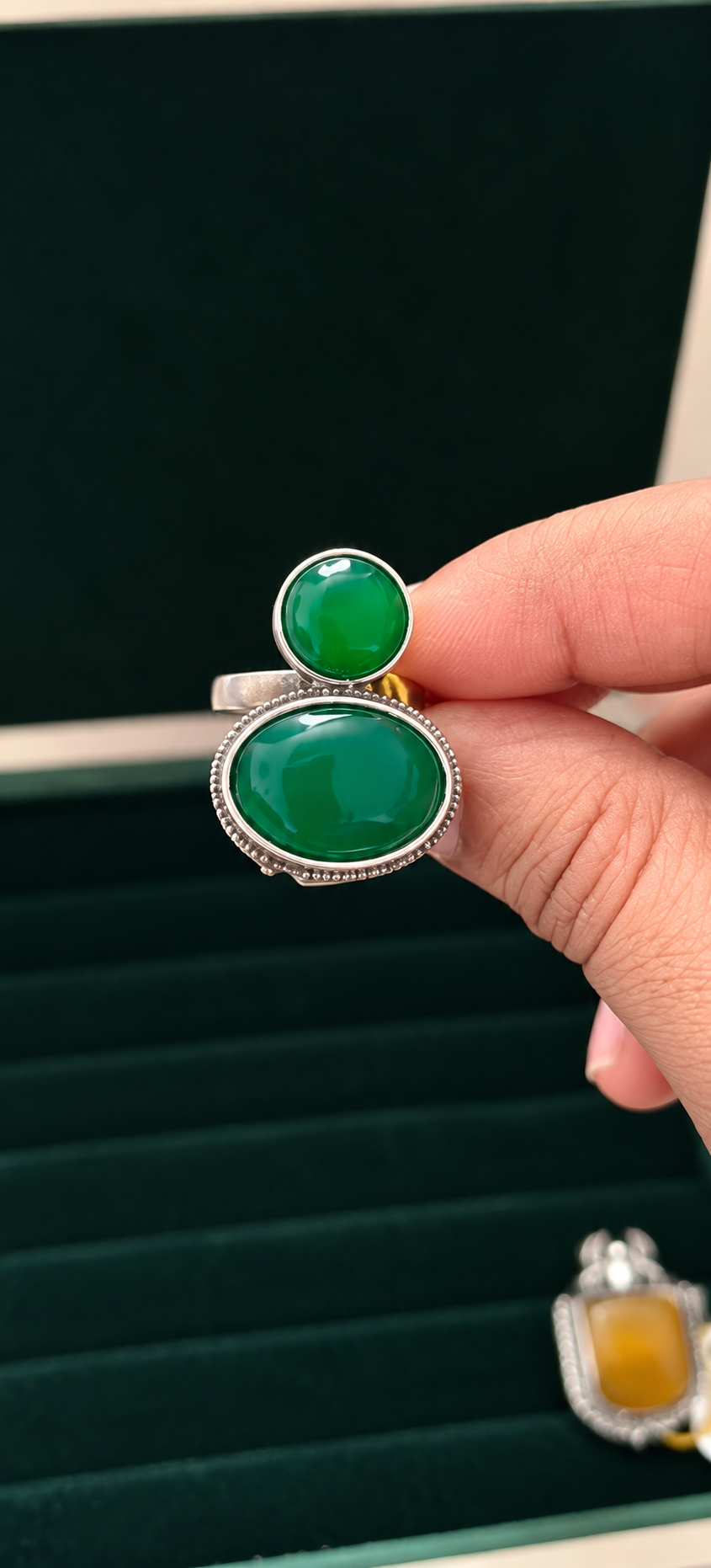 Green Onyx Double Stone Ring