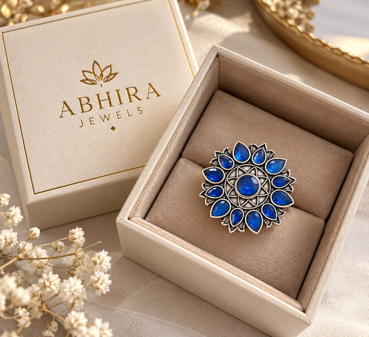 Royal Blue Lotus Statement Ring
