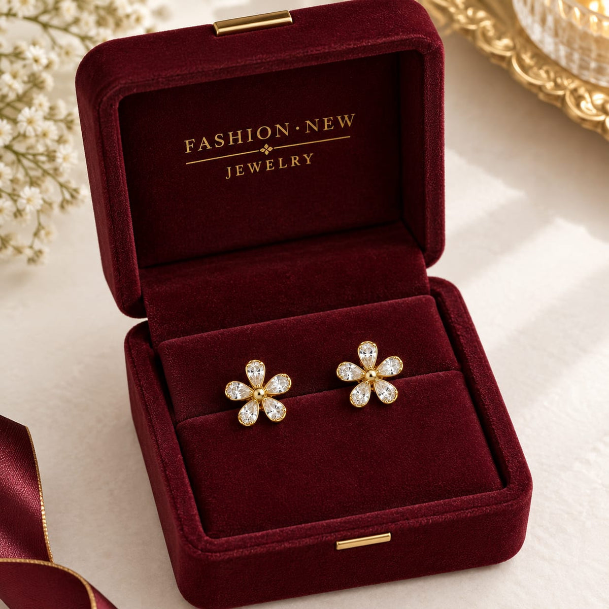Elegant Gold Floral Stud Earrings