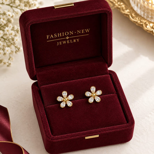 Elegant Gold Floral Stud Earrings