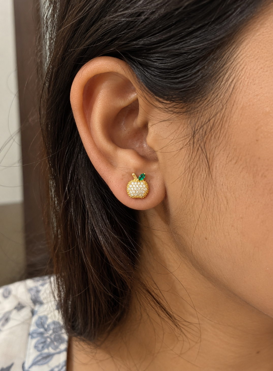 Emerald Apple Pavé Stud Earrings