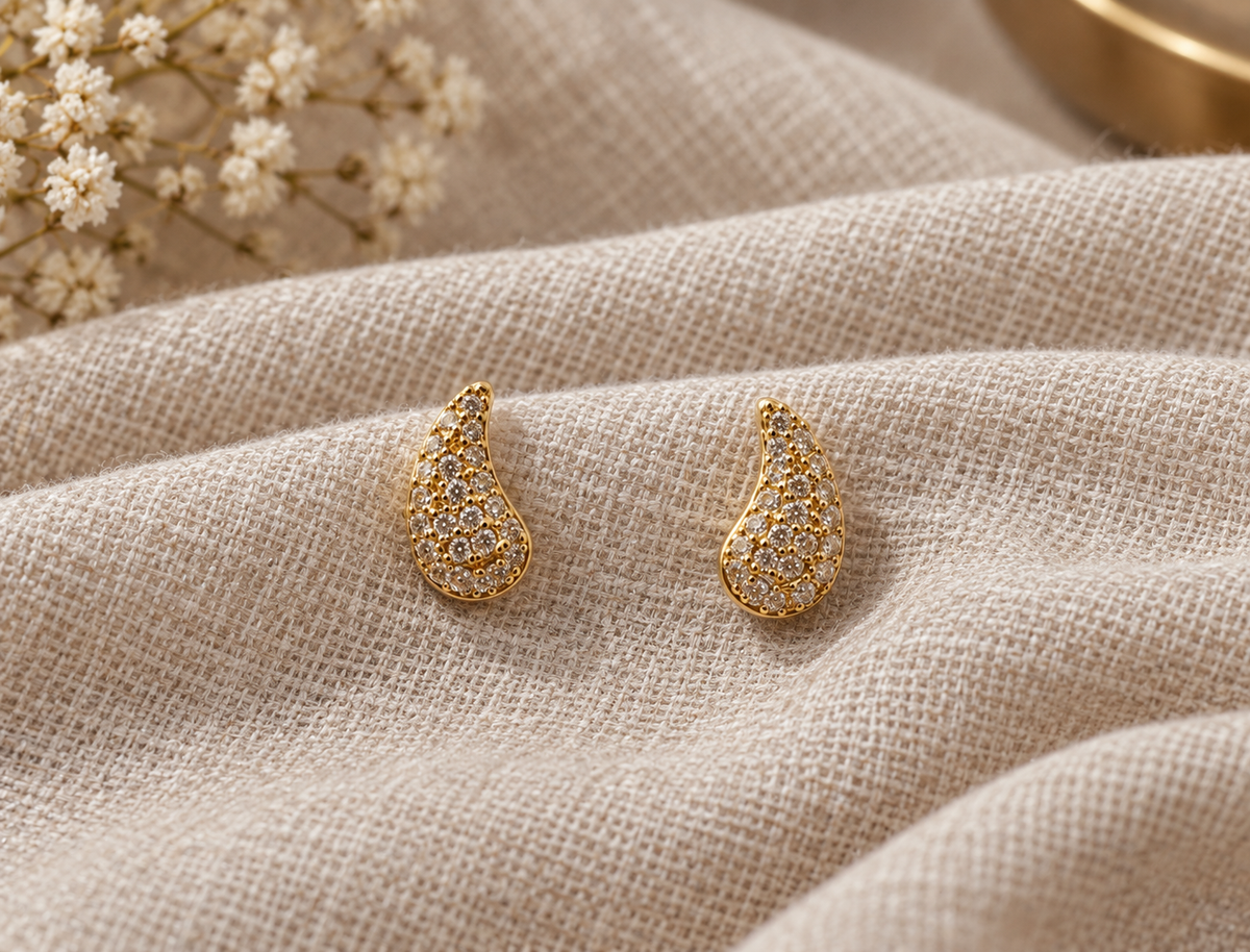 Golden Teardrop Stud Earrings