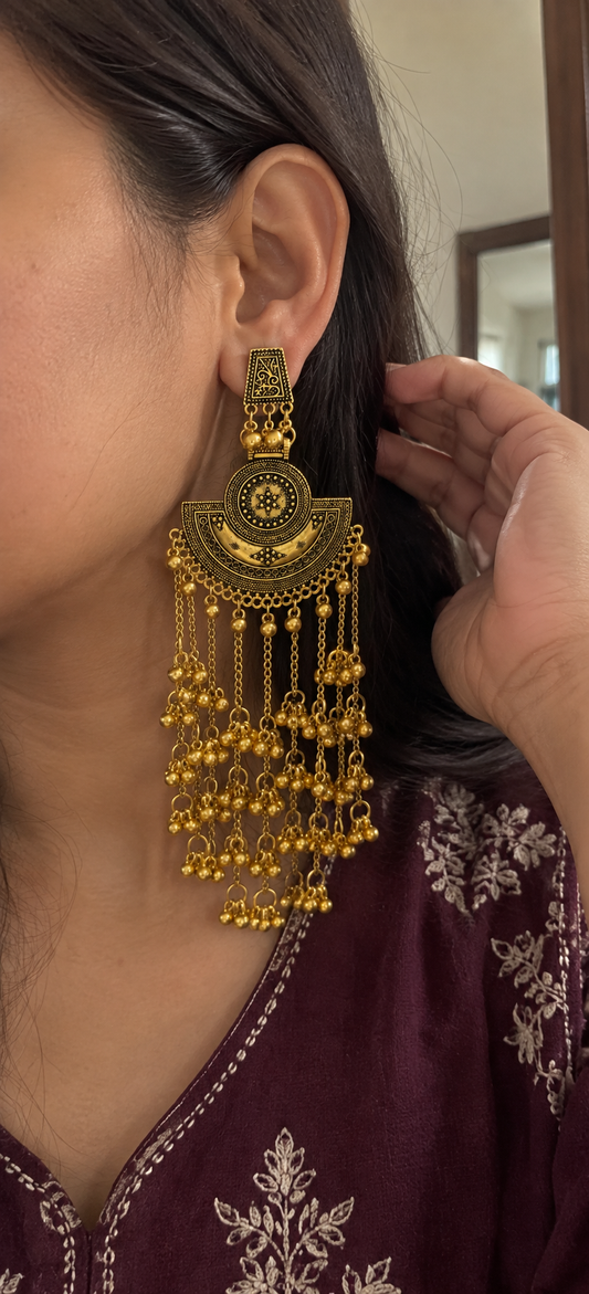 Antique Gold Chandbali Statement Earrings