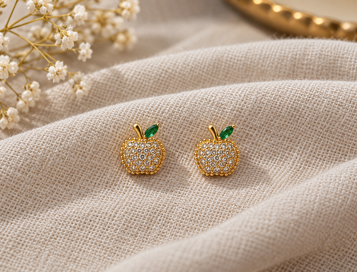 Emerald Apple Pavé Stud Earrings