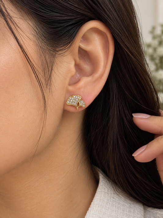 Leaf Sparkle Stud Earrings