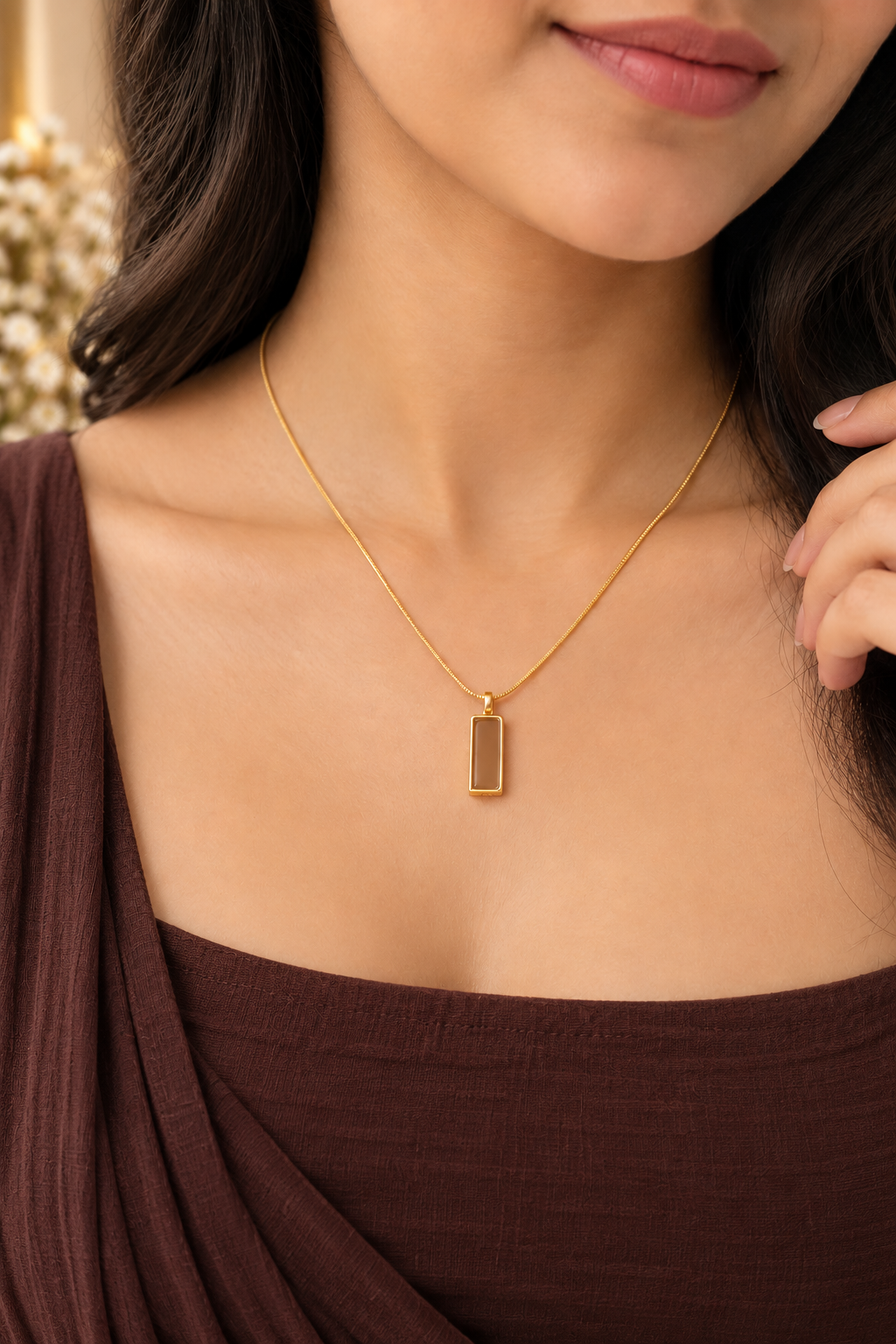 Brick Pendant Anti Tarnish Chain