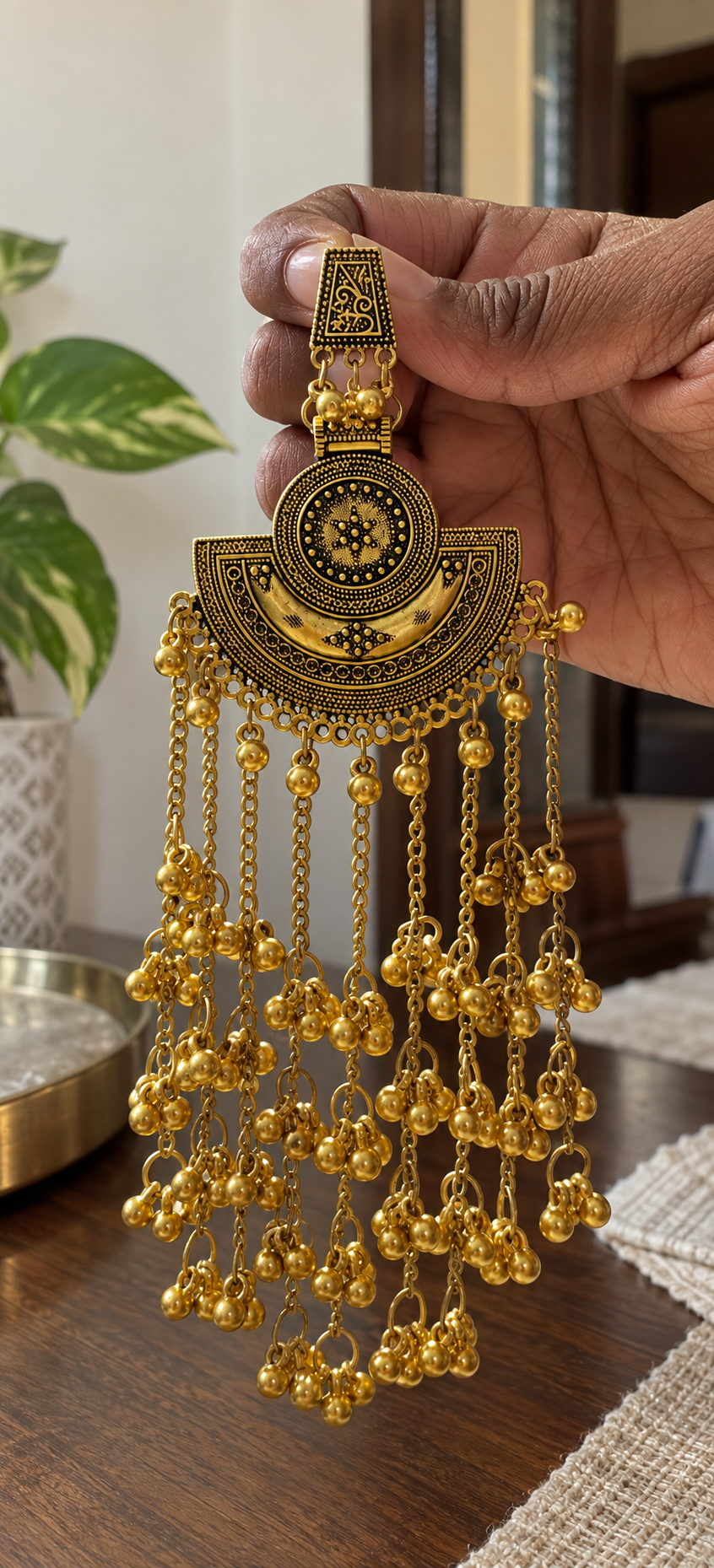 Antique Gold Chandbali Statement Earrings