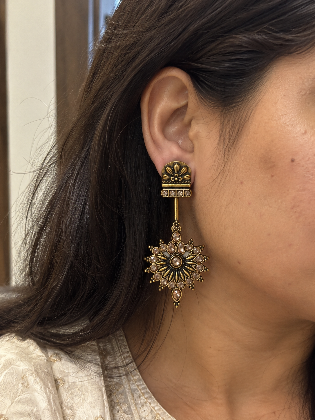 Antique Gold Floral Statement Earrings