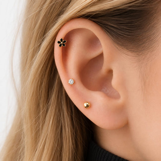 Everyday Floral & CZ Ear Piercing Set