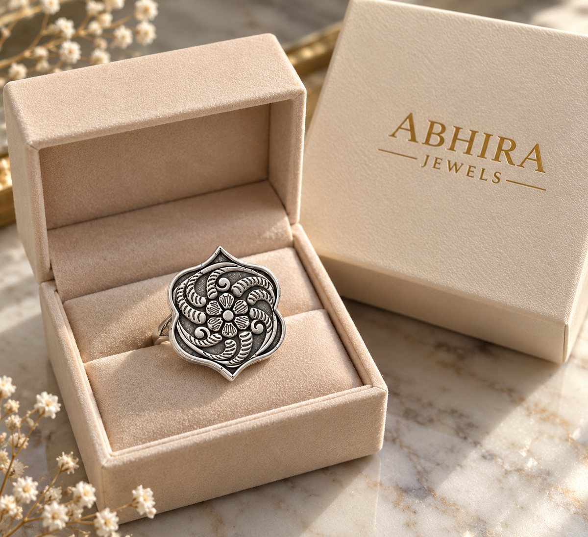 Vintage Floral Filigree Adjustable Ring