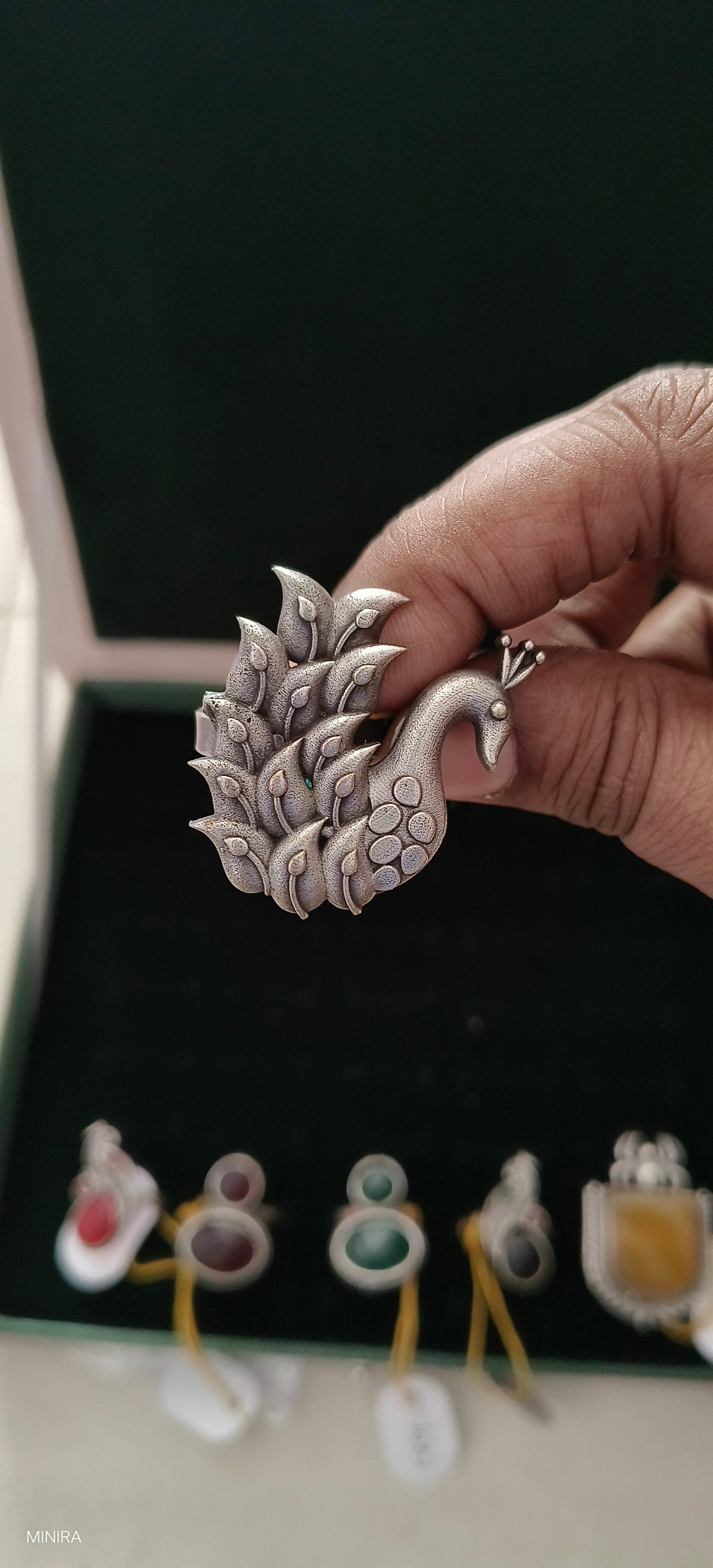 Oxidised Peacock Statement Adjustable Ring
