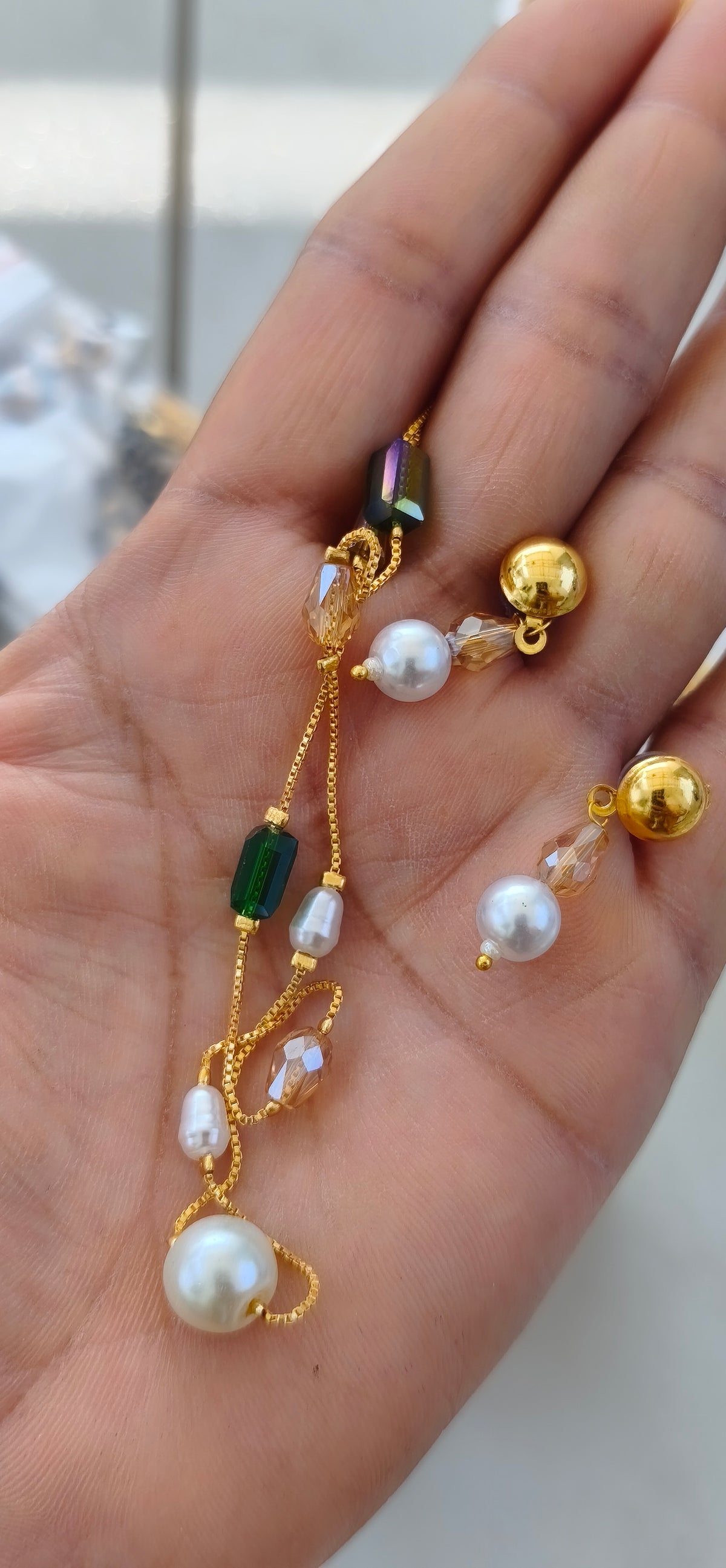 Golden Hour - Pearl & Crystal Chain with Earrings