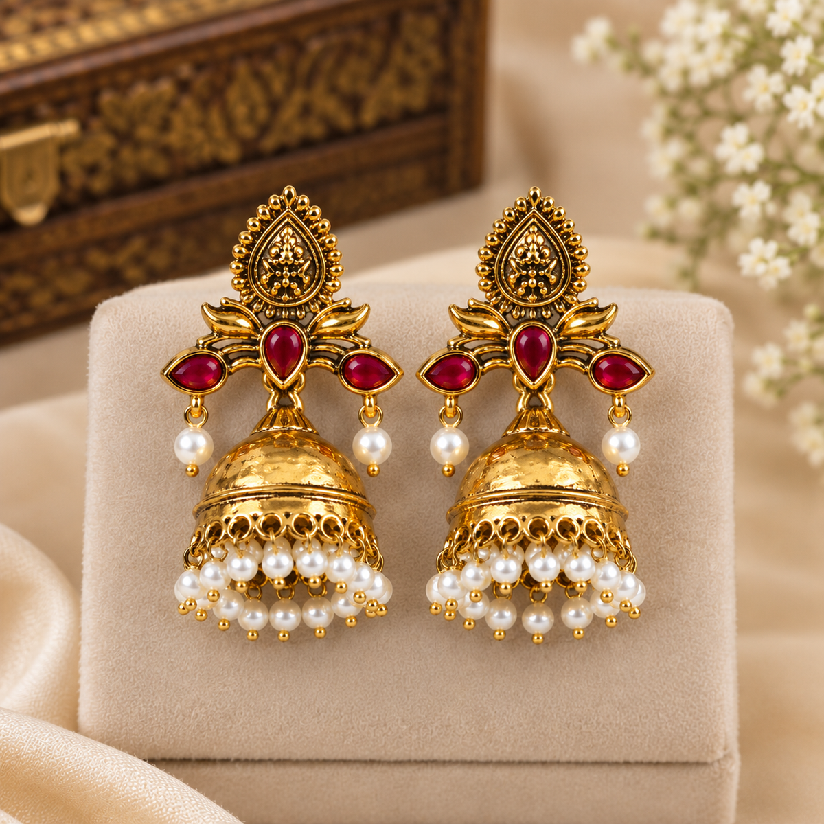 Royal Blue/Marun Pearl Jhumka