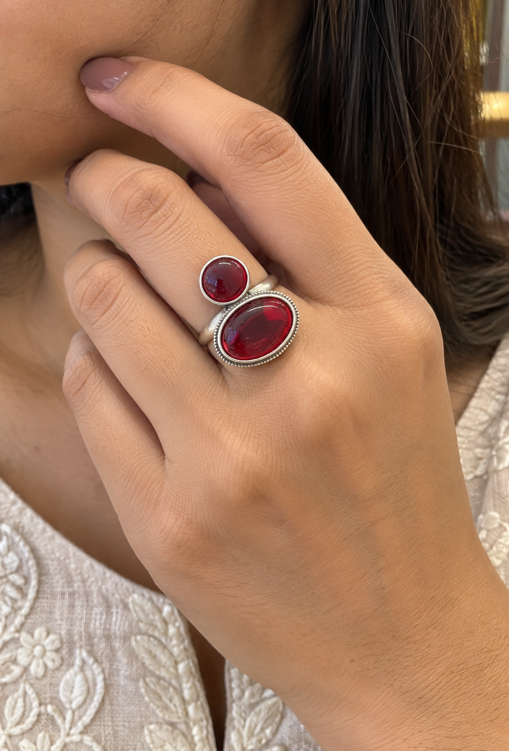 Oval Ruby Stone Adjustable Ring