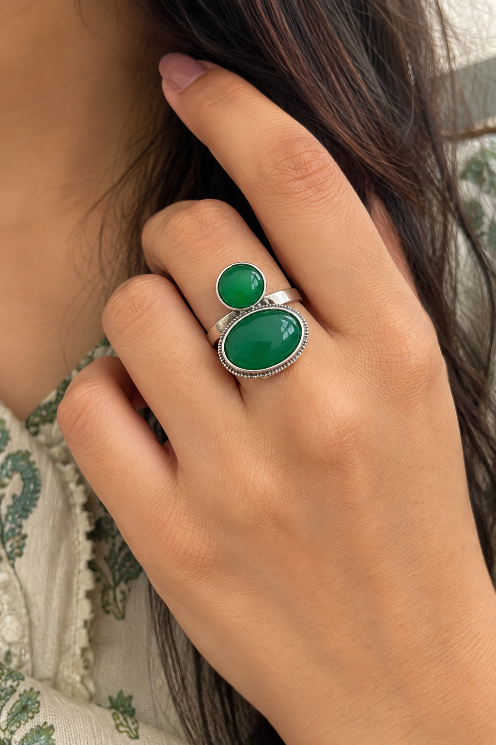 Green Onyx Double Stone Ring
