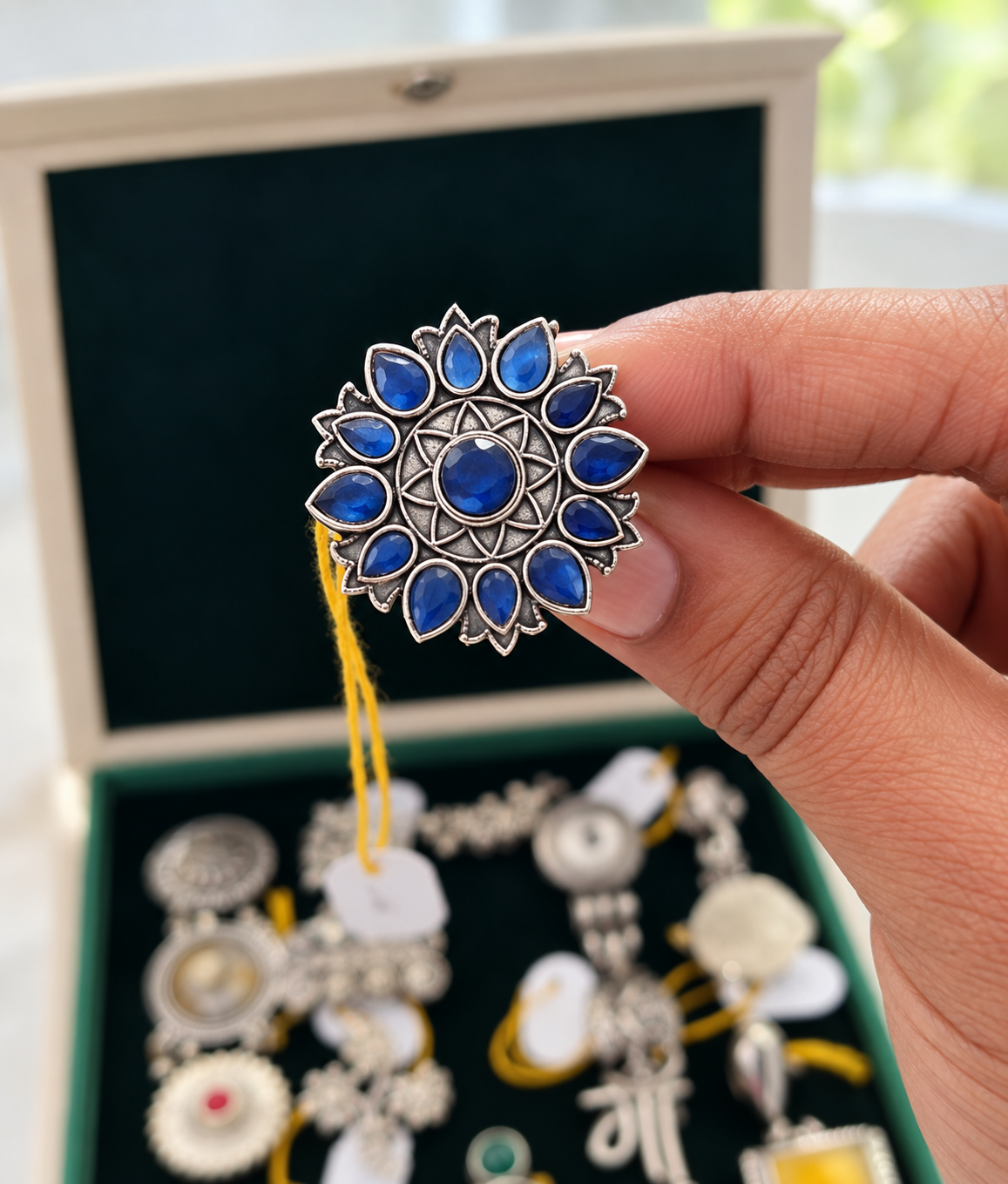 Royal Blue Lotus Statement Ring