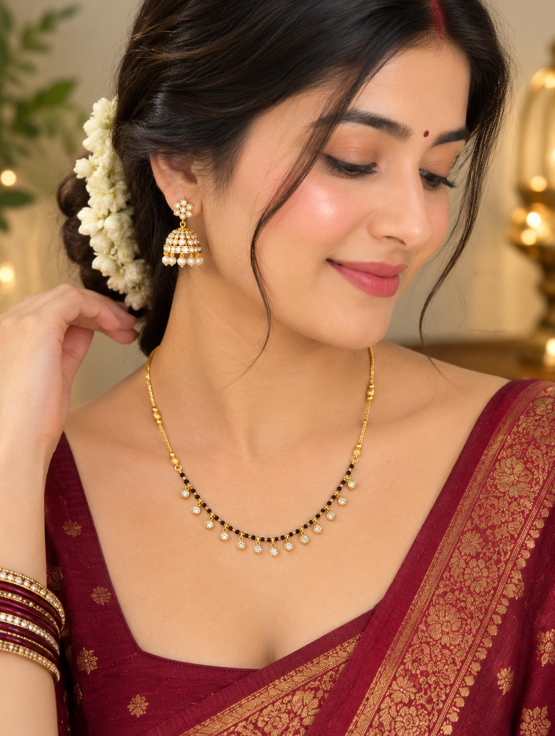 Elegant Gold-Plated Black Bead Mangalsutra