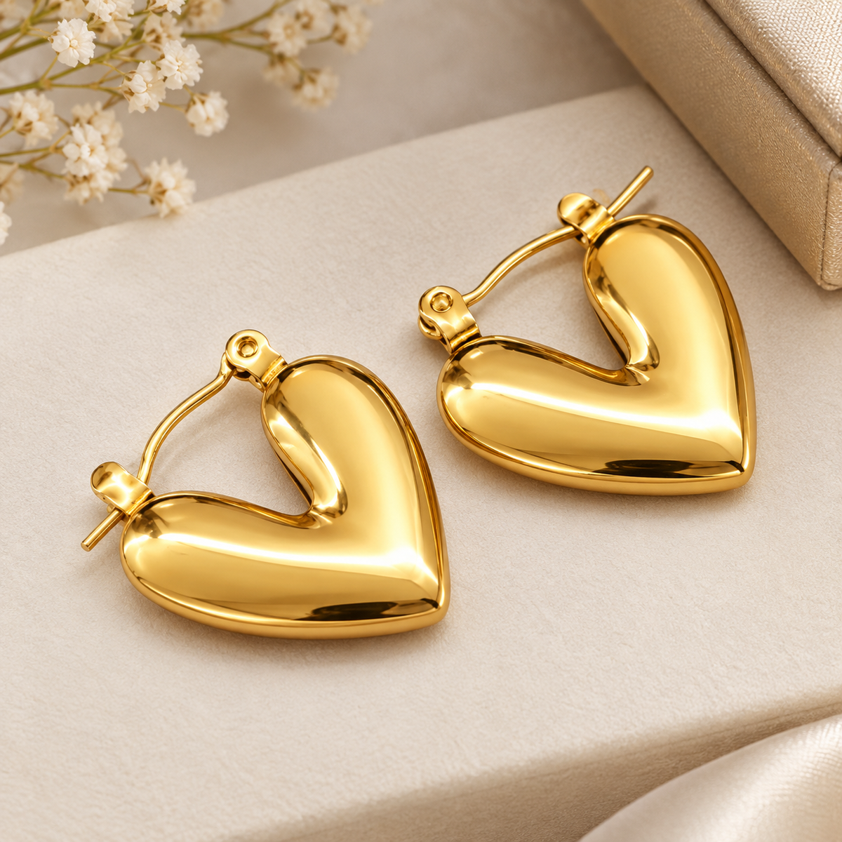 Golden heart  Anti tarnish hoops