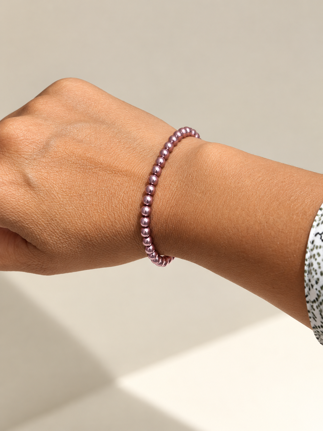 Purple and white Pearl Beaded Stretch Bracelet