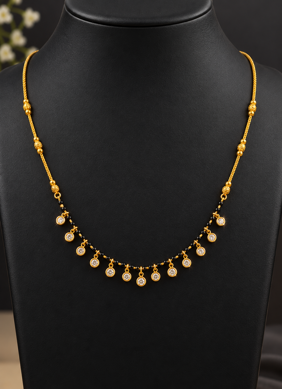 Elegant Gold-Plated Black Bead Mangalsutra