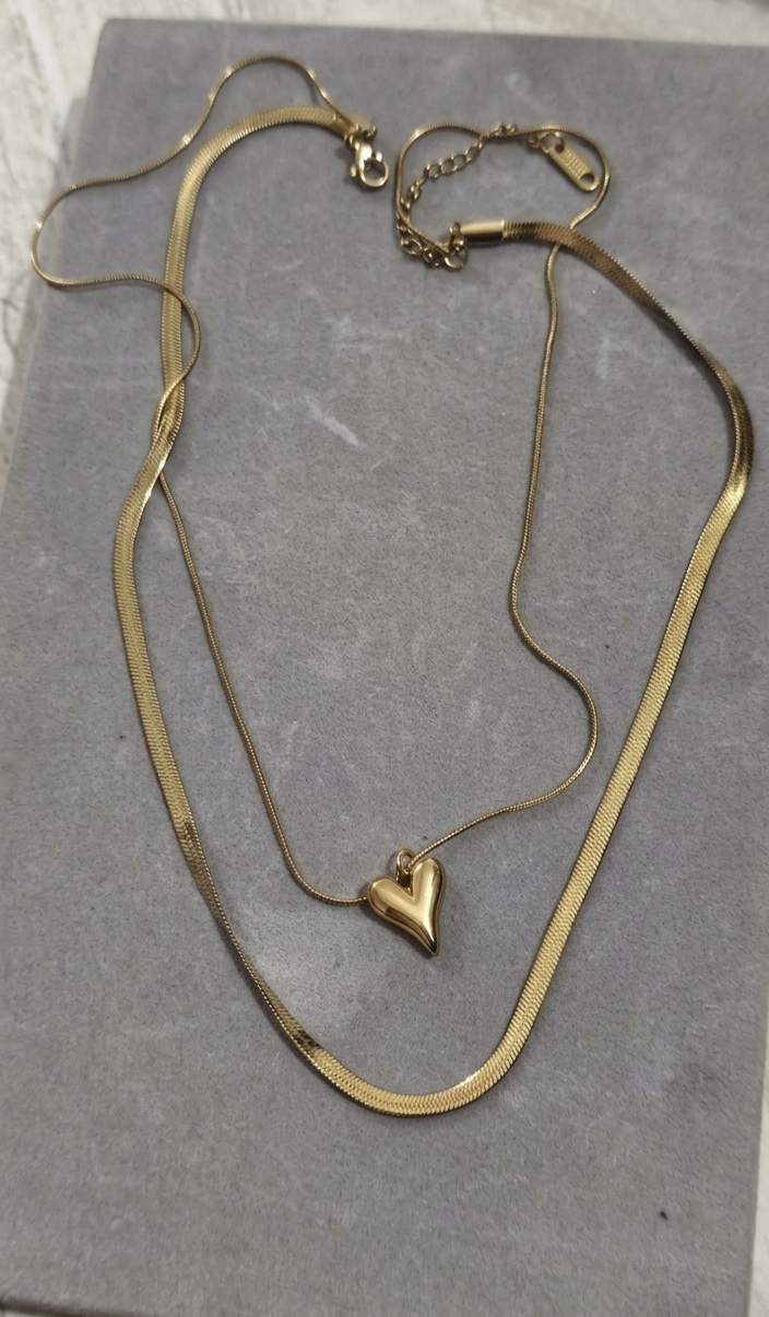 Layered Golden Heart Snake Chain
