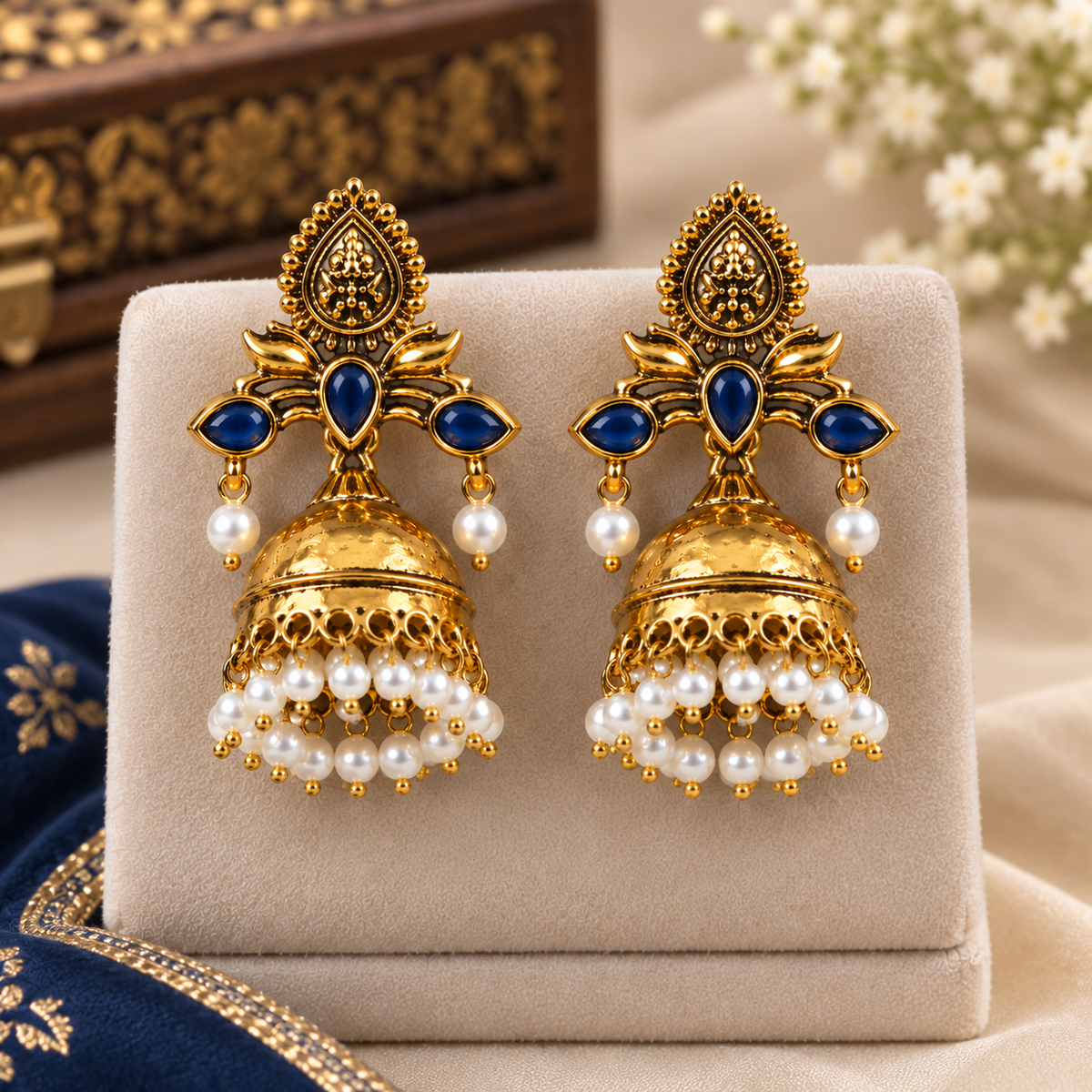 Royal Blue/Marun Pearl Jhumka