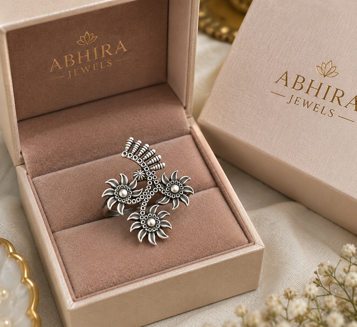 Floral Peacock Statement Ring