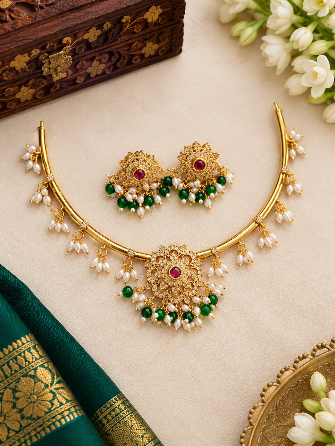 Viraasat Floral Filigree Hasli Set