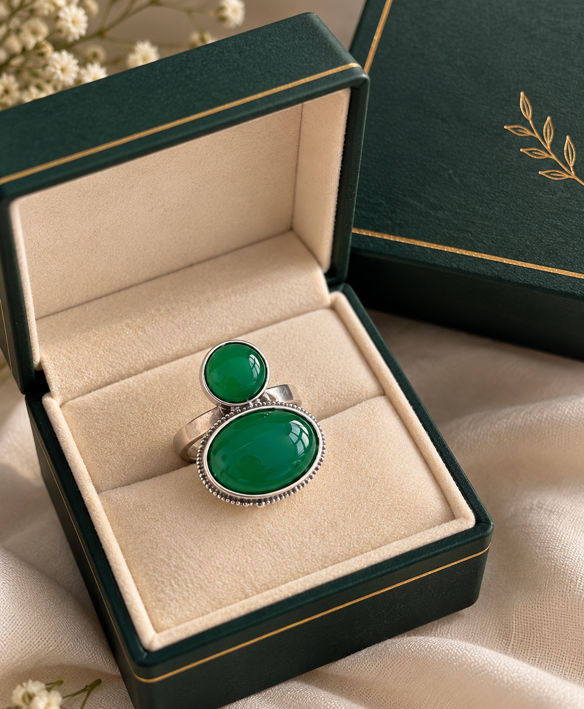 Green Onyx Double Stone Ring