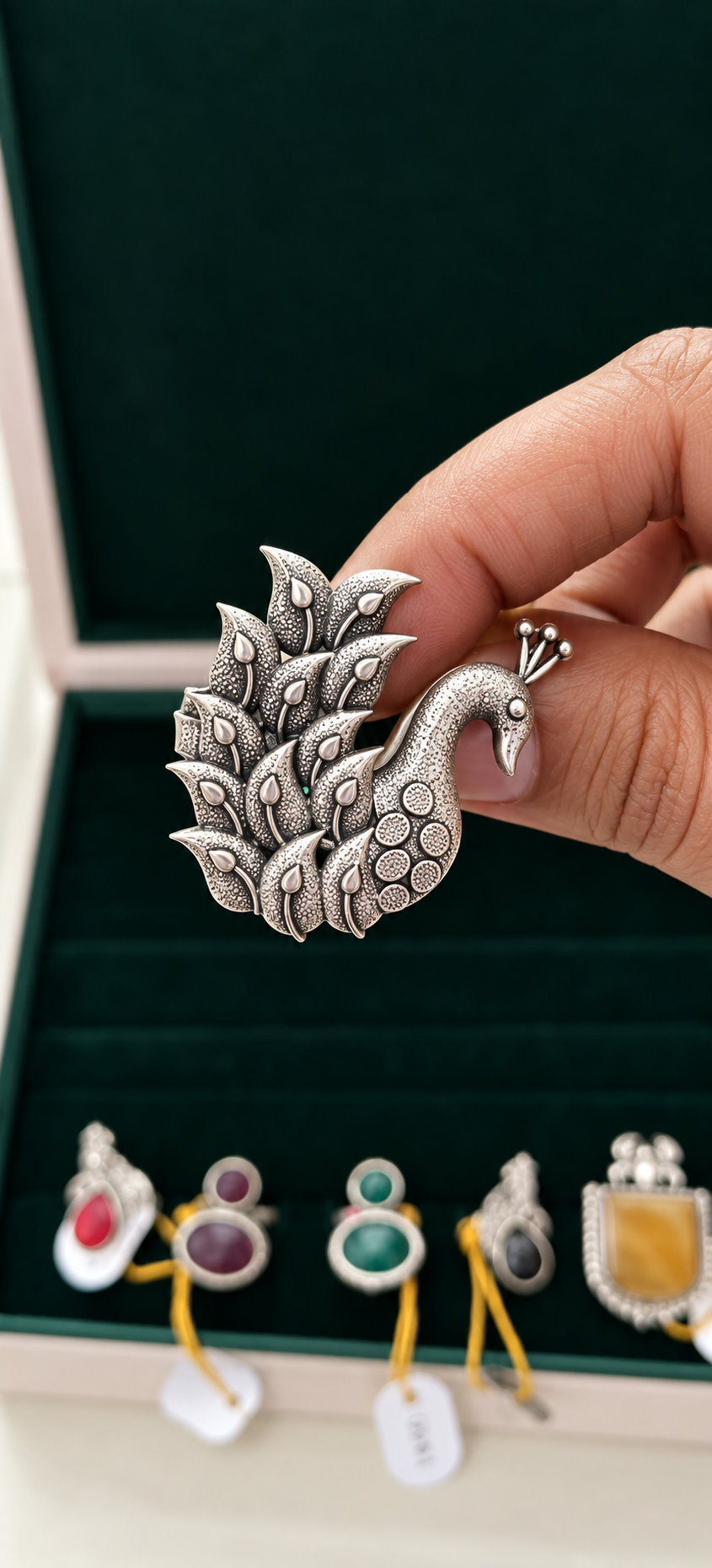 Oxidised Peacock Statement Adjustable Ring