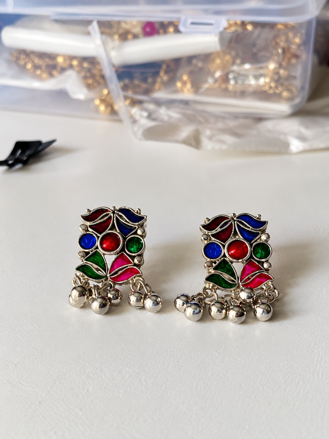 Multicolor Enamel Silver Choker Set