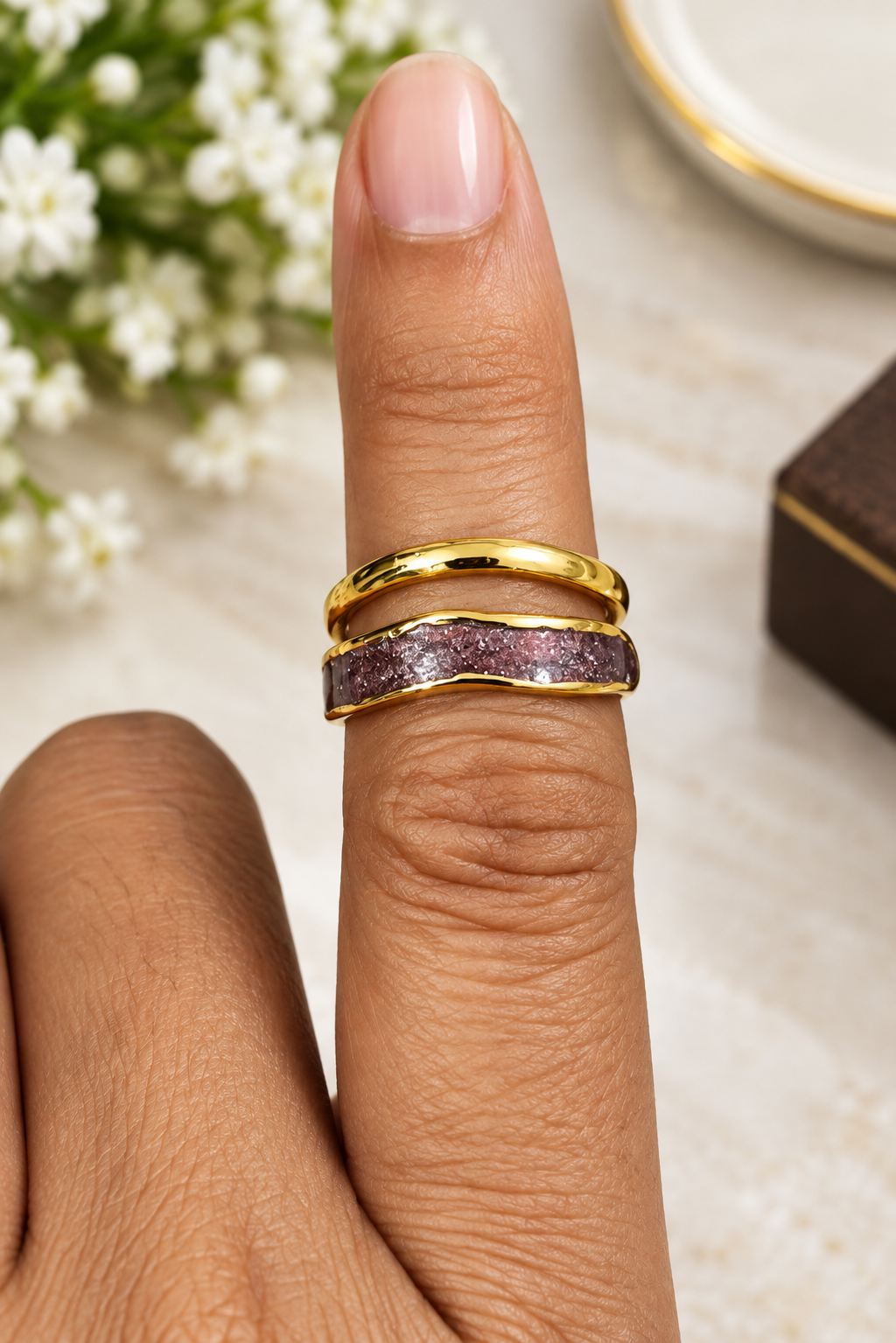 Mauve Luxe Wave Adjustable Ring
