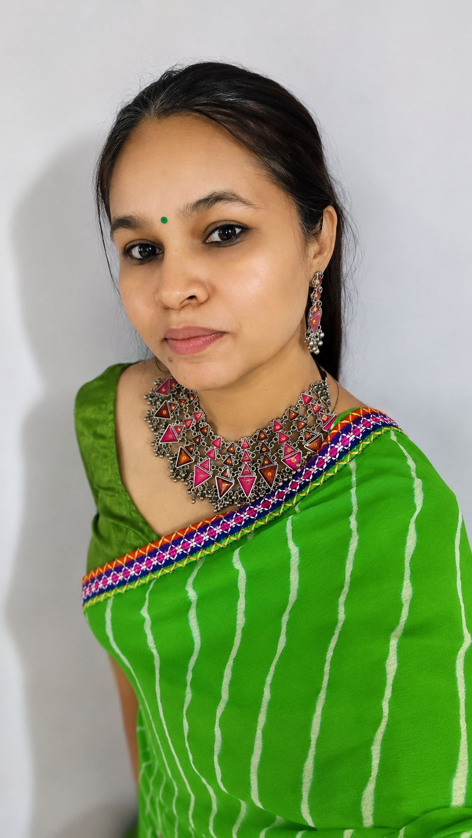 Tribal Triangle Pink & Rust oxidised Navratri Necklace Set