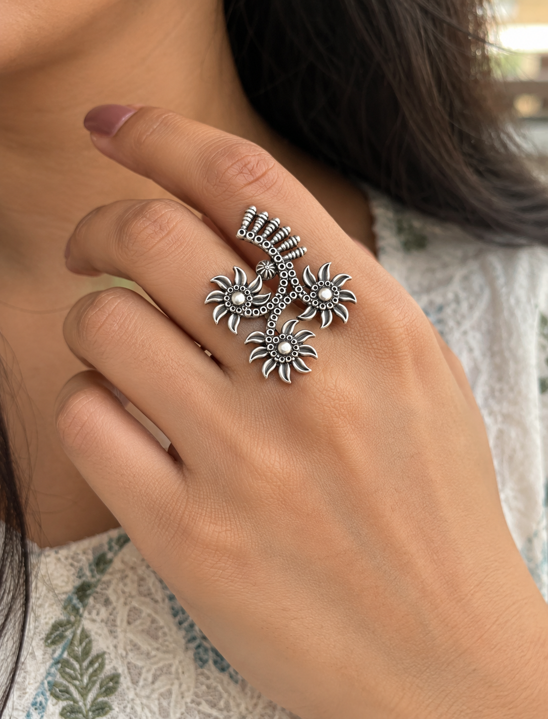 Floral Peacock Statement Ring