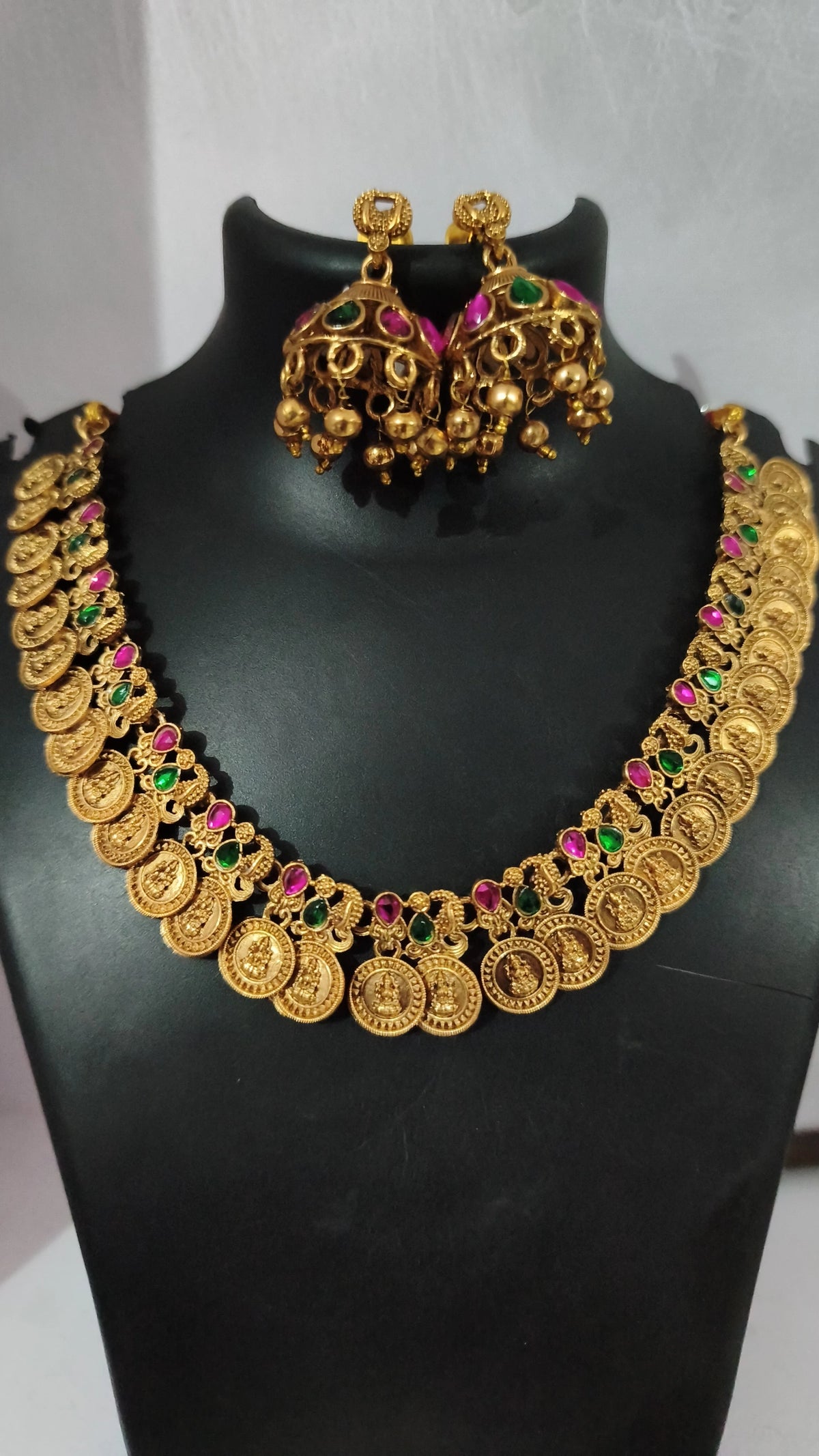 Matte Finish Lakshmi Coin Necklace Set