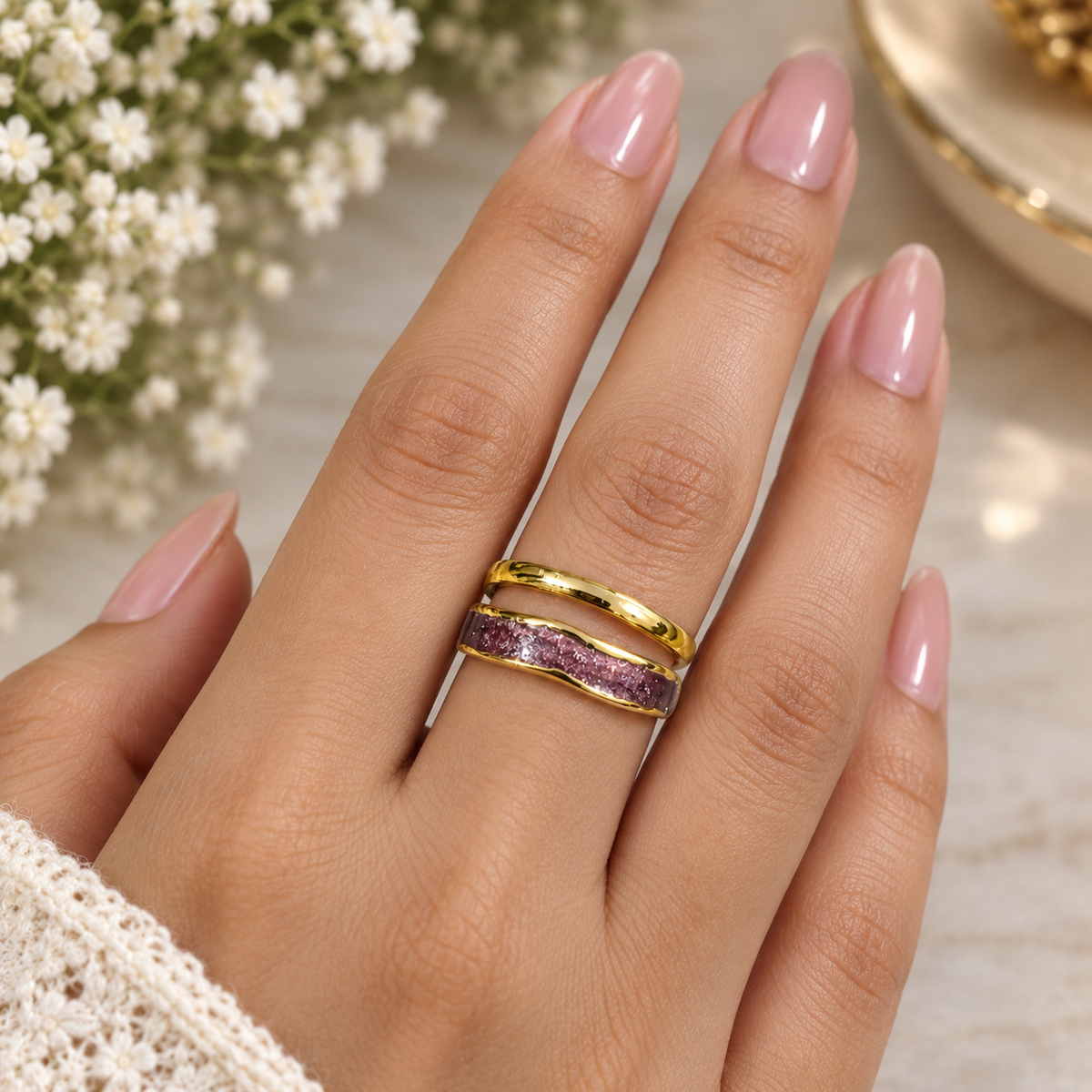 Mauve Luxe Wave Adjustable Ring