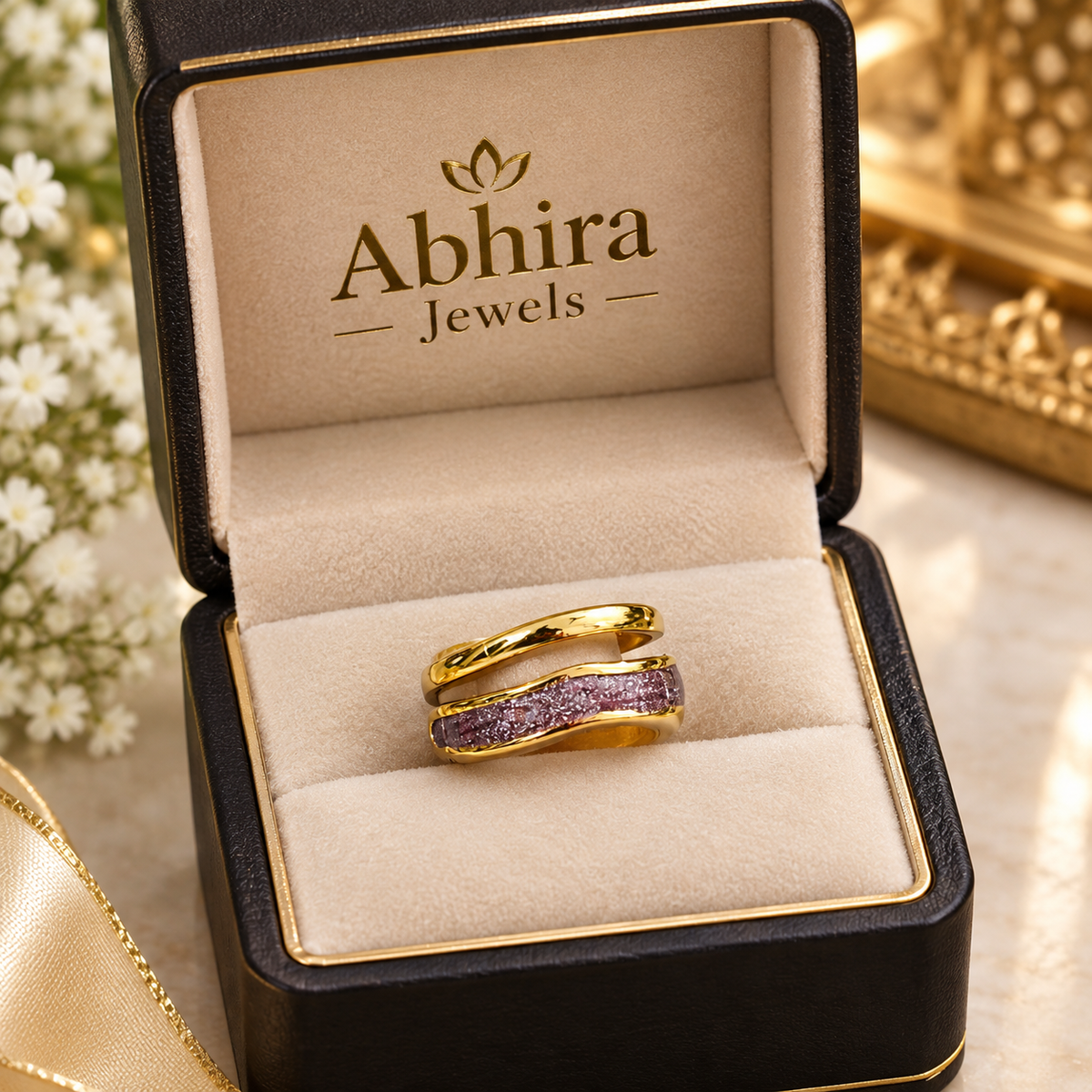 Mauve Luxe Wave Adjustable Ring