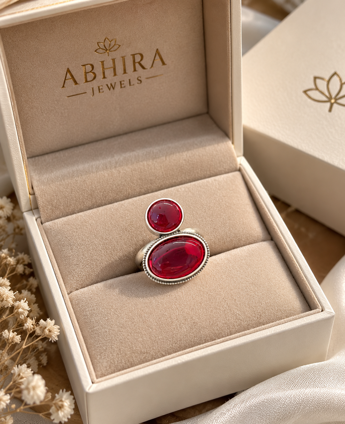 Oval Ruby Stone Adjustable Ring
