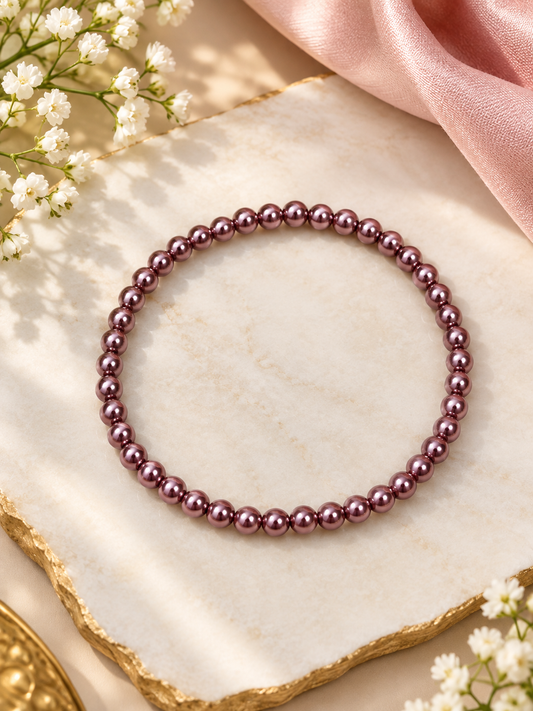 Purple and white Pearl Beaded Stretch Bracelet